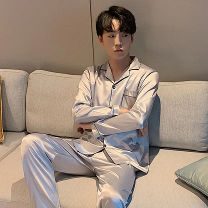Song of Silk pyjamasset med satinkänsla – långärmad överdel och byxor, M–3XL