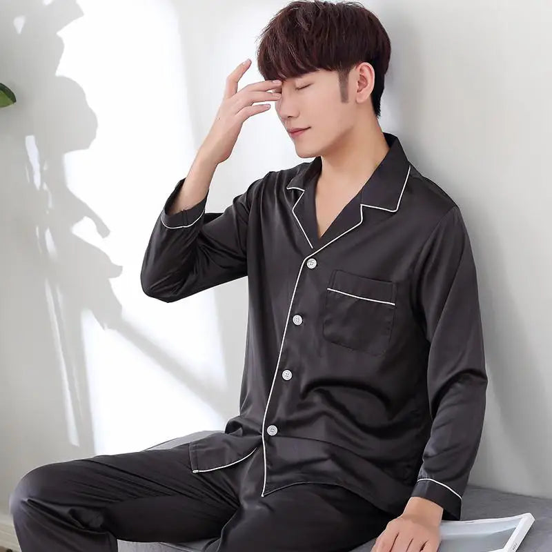 Song of Silk pyjamasset med satinkänsla – långärmad överdel och byxor, M–3XL