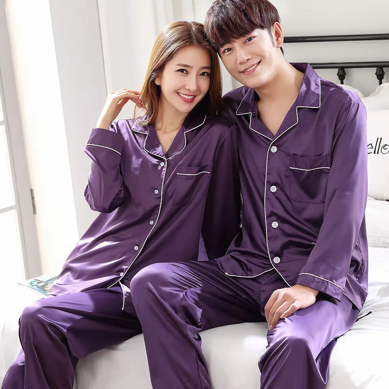 Song of Silk pyjamasset med satinkänsla – långärmad överdel och byxor, M–3XL