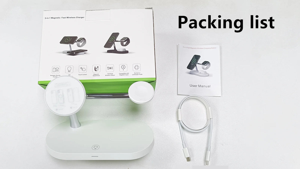 TIMESS 3-i-1 trådlös laddstation för iPhone, Apple Watch och AirPods