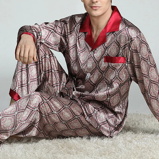 Herr Pyjamas Satinsiden – Lyxigt 2-delat Loungewear Set, 6 Motiv L–XXXL