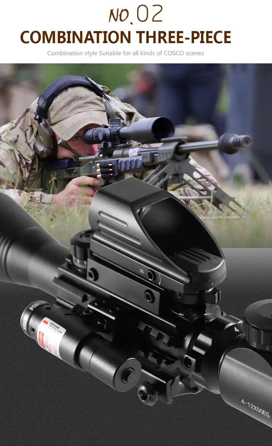 Taktiskt Siktespaket 4-12x50 med Holografiskt Sikte och Rödpunkt