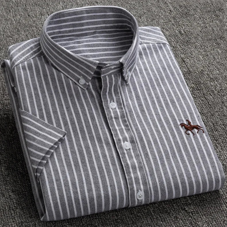 Summer 100% Cotton Oxford Men's Dress Shirts White Short Sleeve Embroidery Soft Comfortable Slim Fit Business Man Casual Shirts