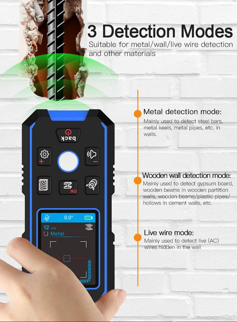 NOYAFA NF-518 Metal Detector Backlit Black AC Wood Stud Finder Cable Wires Depth Tracker Undeground Wall Scanner LCD HD Display