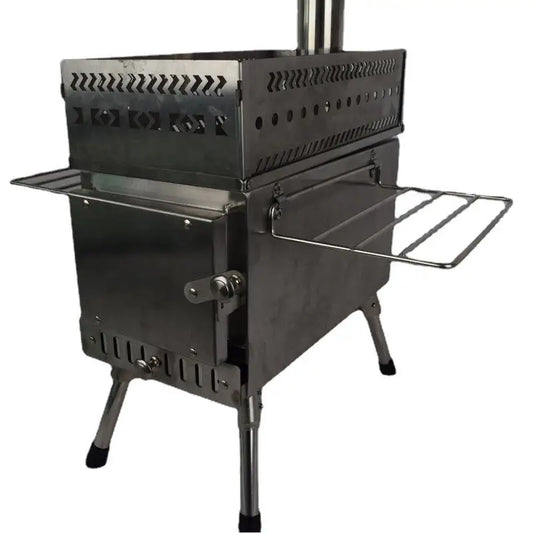 Vedeldad Bastukamin i Rostfritt Stål – 50×67×61 cm, Hopfällbar, Bastu & Camping