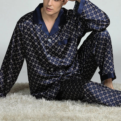 Pyjamasset herr med satinkänsla – långärmat med krage, G21090841, L–3XL