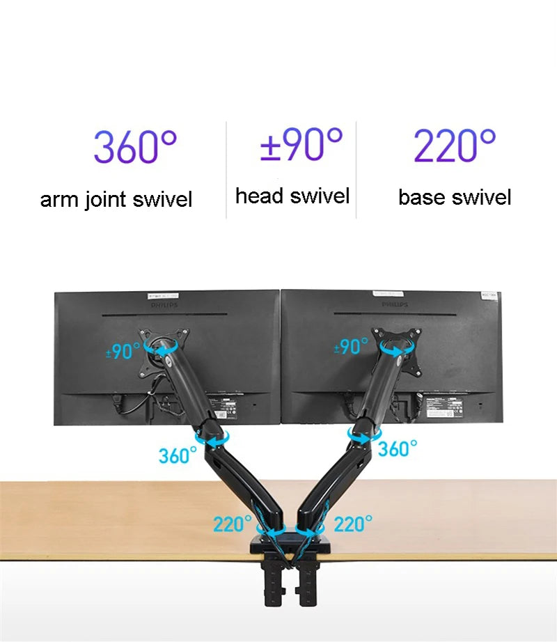 New NB F160 Gas Spring Desktop 17'-27' Dual Monitor Holder Arm With 2 USB3.0 Monitor Mount Bracket Load 2-9 Kg Each Arm