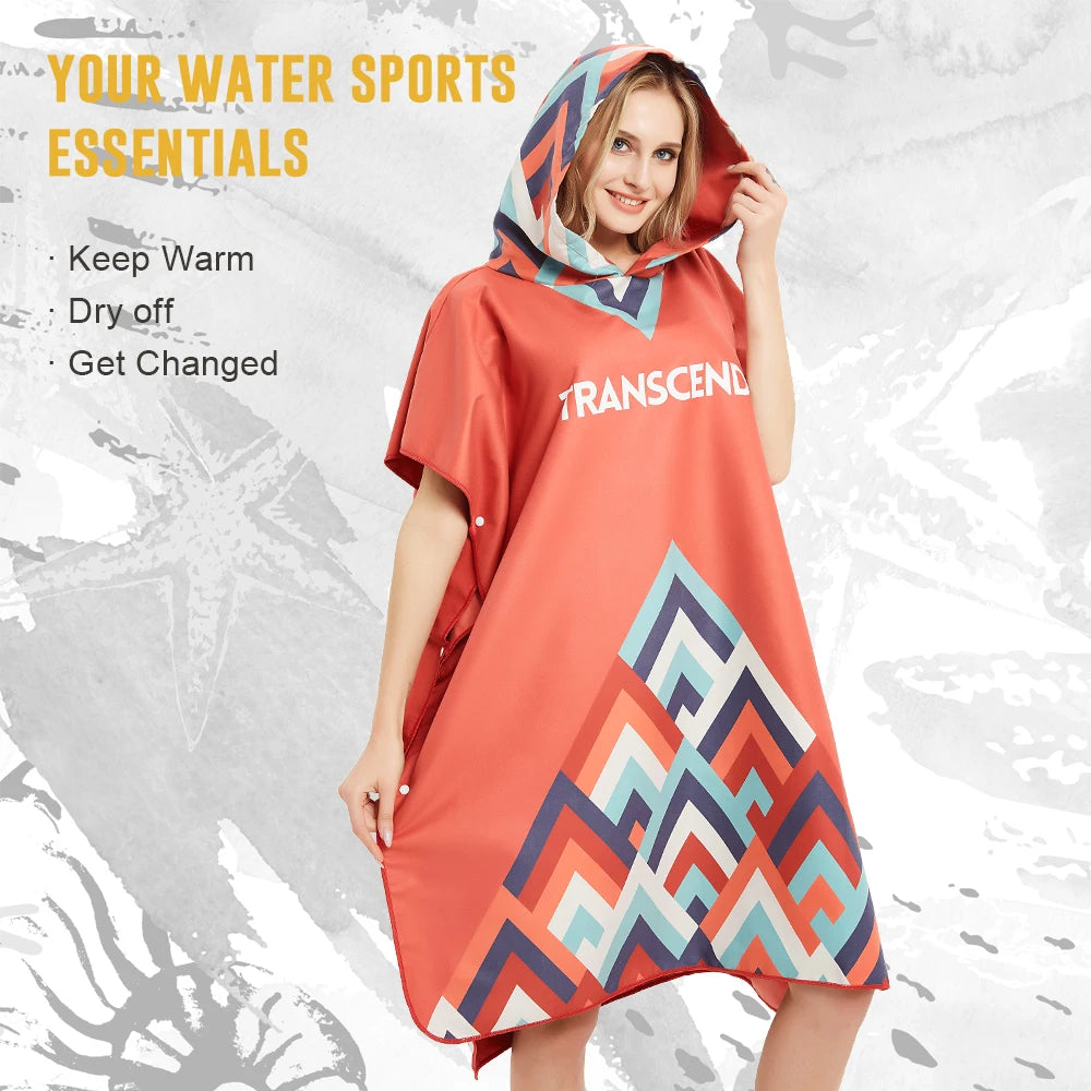 HOTMANGO Microfiber Poncho Towel Surf Beach Wetsuit Changing Towel Bath Robe with Hood,Watersports Activities,Adults Men Women
