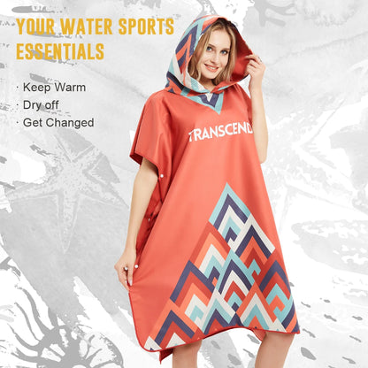 HOTMANGO Microfiber Poncho Towel Surf Beach Wetsuit Changing Towel Bath Robe with Hood,Watersports Activities,Adults Men Women