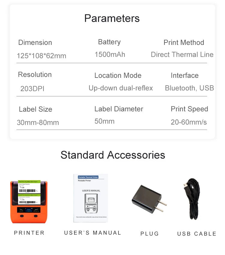 DETONGER DP30S Portabel Termisk Skrivare – 28–80mm Bluetooth OLED IP54 1500mAh Streckkod Etikett Android iOS 2026