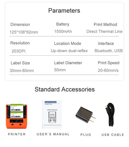 DETONGER DP30S Portabel Termisk Skrivare – 28–80mm Bluetooth OLED IP54 1500mAh Streckkod Etikett Android iOS 2026