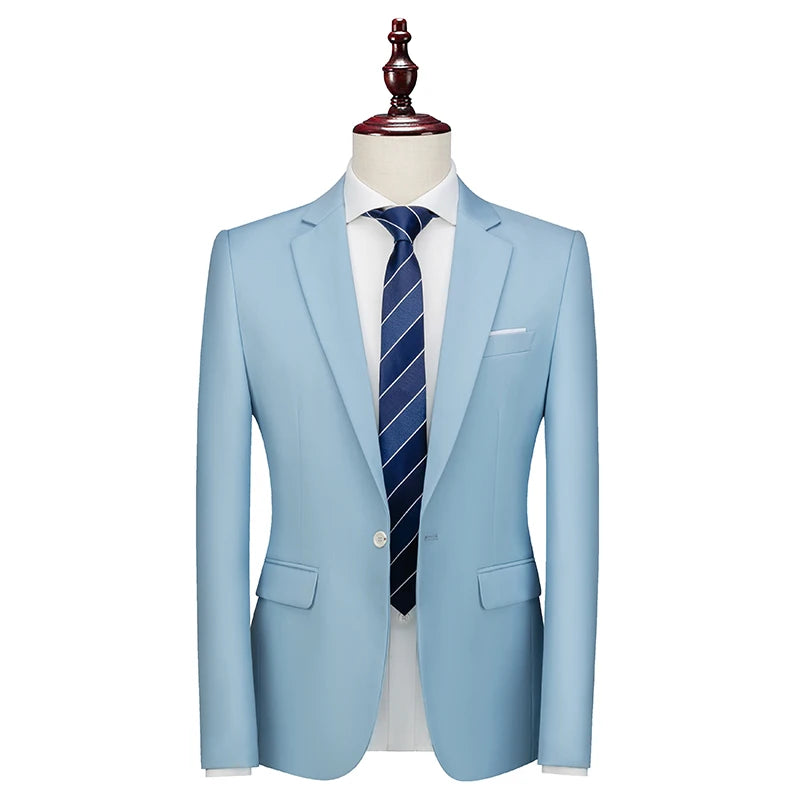 Kavaj Herr Slim Fit – Enfärgad V-ringad Blazer för Bröllop & Fest, Vår & Höst