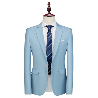 Kavaj Herr Slim Fit – Enfärgad V-ringad Blazer för Bröllop & Fest, Vår & Höst