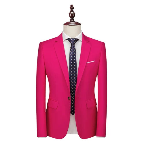 Kavaj Herr Slim Fit – Enfärgad V-ringad Blazer för Bröllop & Fest, Vår & Höst