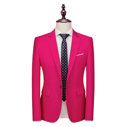 Kavaj Herr Slim Fit – Enfärgad V-ringad Blazer för Bröllop & Fest, Vår & Höst