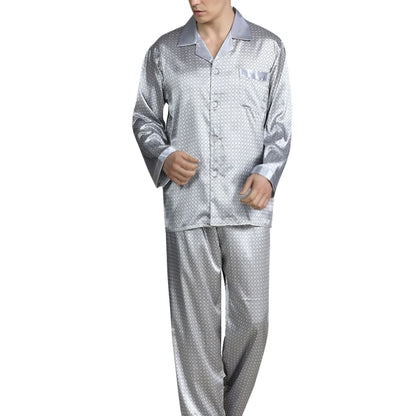 Pyjamasset herr med satinkänsla – långärmat med krage, G21090841, L–3XL