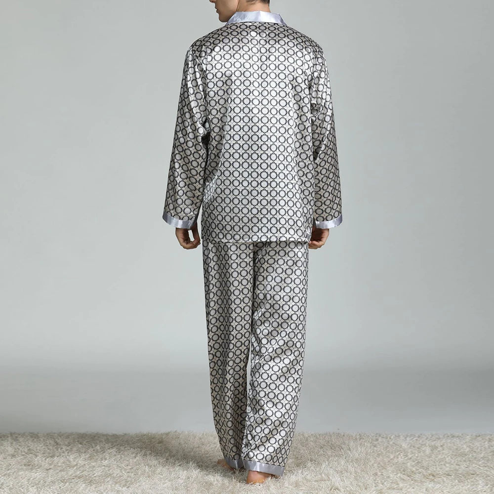 Pyjamasset herr med satinkänsla – långärmat med krage, G21090841, L–3XL