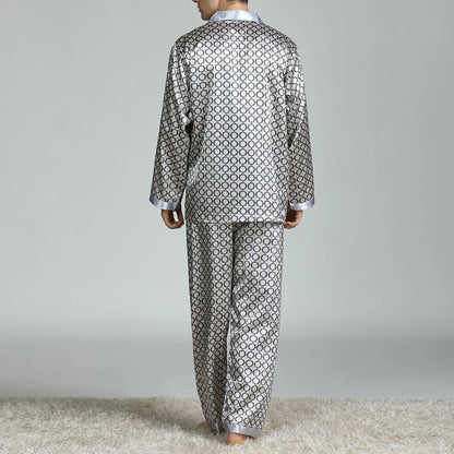 Pyjamasset herr med satinkänsla – långärmat med krage, G21090841, L–3XL