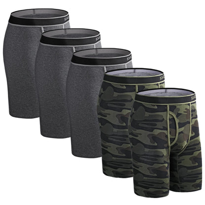 BONITOS 5-pack Långa Boxershorts – Kamouflage, Gylf, Bekväm Passform, S–XXL
