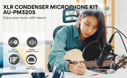 MAONO PM320S XLR Condenser Microphone Kit Professional Cardioid Vocal Studio Recording Mic for Streaming Voice Over Home-Studio