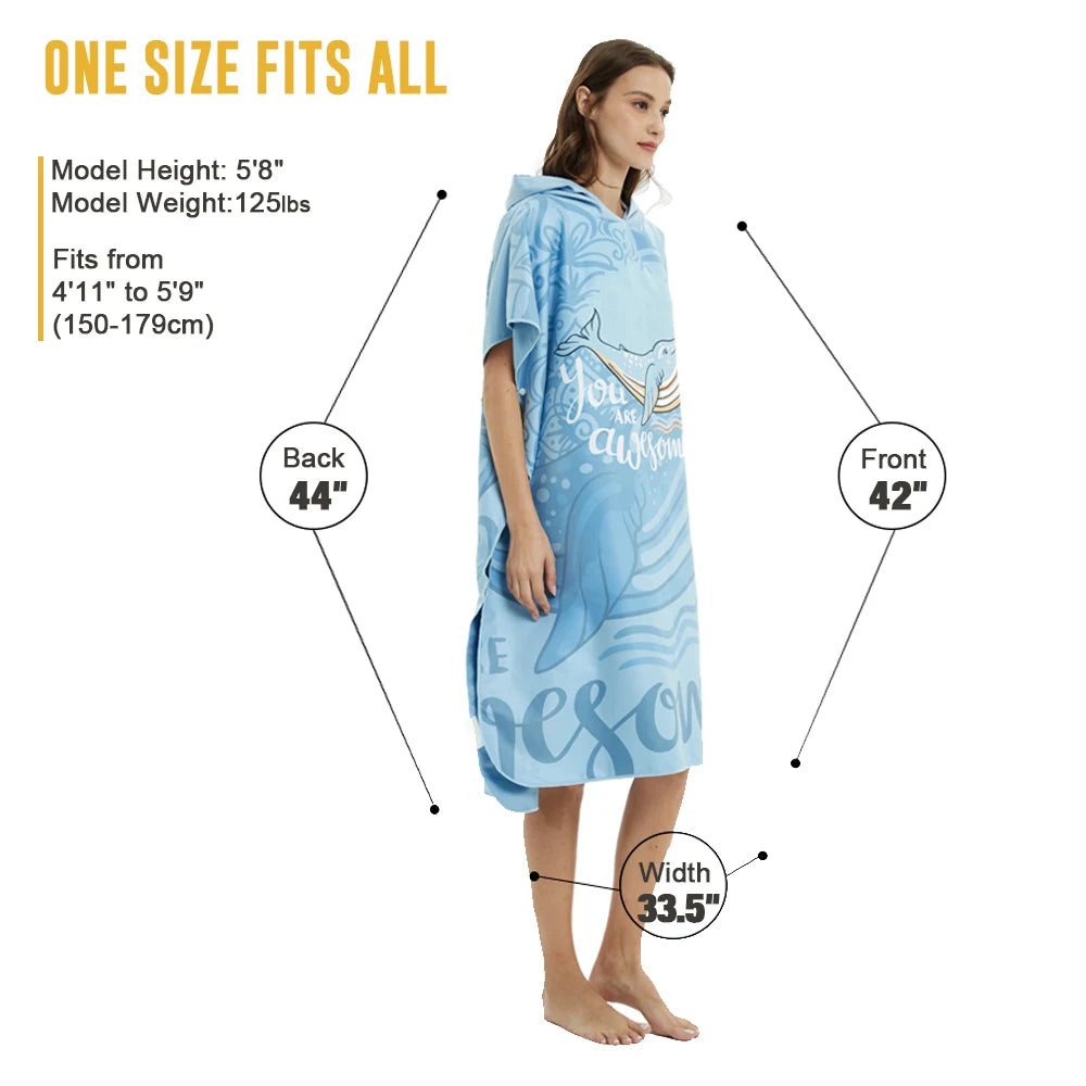HOTMANGO Microfiber Poncho Towel Surf Beach Wetsuit Changing Towel Bath Robe with Hood,Watersports Activities,Adults Men Women