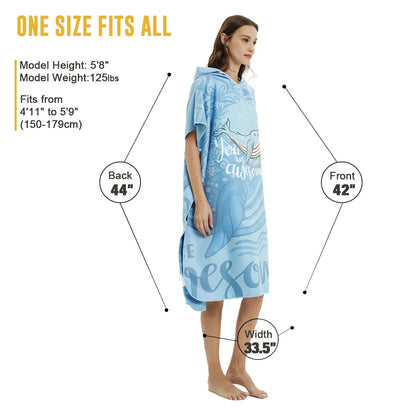 HOTMANGO Microfiber Poncho Towel Surf Beach Wetsuit Changing Towel Bath Robe with Hood,Watersports Activities,Adults Men Women