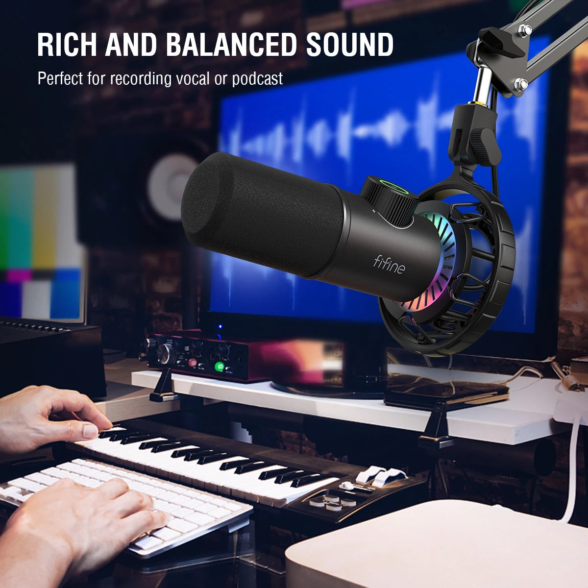 FIFINE Dynamic Microphone for windows&laptop,USB Mic for Gaming with Tap-to-Mute Button/RGB Light/Headphone Jack -K658