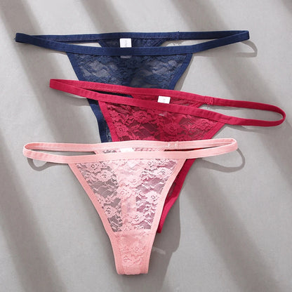 Women Lace Panties Thongs Girls M-XL Intimates Lingerie Female Low Rise G-String Transparent Underwear Hollow Out T-Back Bikini