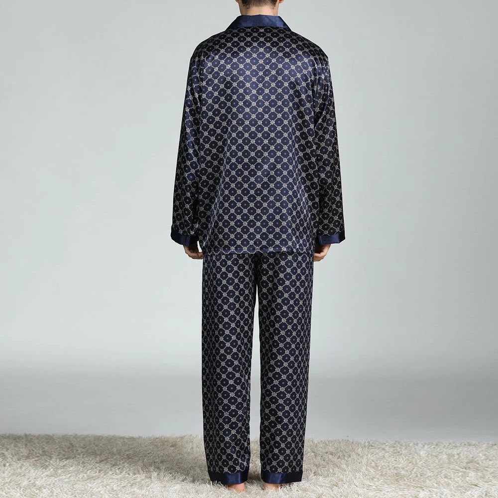 Pyjamasset herr med satinkänsla – långärmat med krage, G21090841, L–3XL