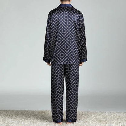 Pyjamasset herr med satinkänsla – långärmat med krage, G21090841, L–3XL