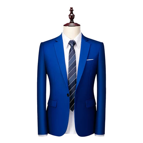 Kavaj Herr Slim Fit – Enfärgad V-ringad Blazer för Bröllop & Fest, Vår & Höst