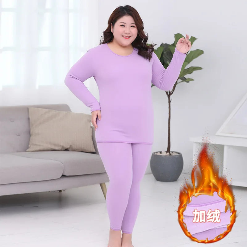 Women's Thermal Underwear Plus Size Woman Winter Autumn Warm Clothes Sleepwear Elastic Sets Seamless Long Johns Top & Bottom Set