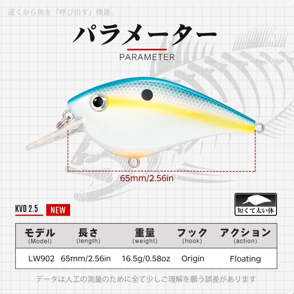 Hunthouse Fishing Hard Lures Crank Lure Floating 65mm/16.5g KVD 2.5 Squarebill Crankbait Wobblers Swimbait For Bass Pike Trout