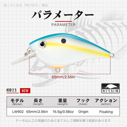 Hunthouse Fishing Hard Lures Crank Lure Floating 65mm/16.5g KVD 2.5 Squarebill Crankbait Wobblers Swimbait For Bass Pike Trout