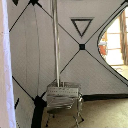Vedeldad Bastukamin i Rostfritt Stål – 50×67×61 cm, Hopfällbar, Bastu & Camping
