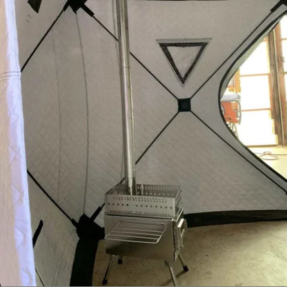 Vedeldad Bastukamin i Rostfritt Stål – 50×67×61 cm, Hopfällbar, Bastu & Camping