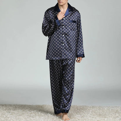 Pyjamasset herr med satinkänsla – långärmat med krage, G21090841, L–3XL