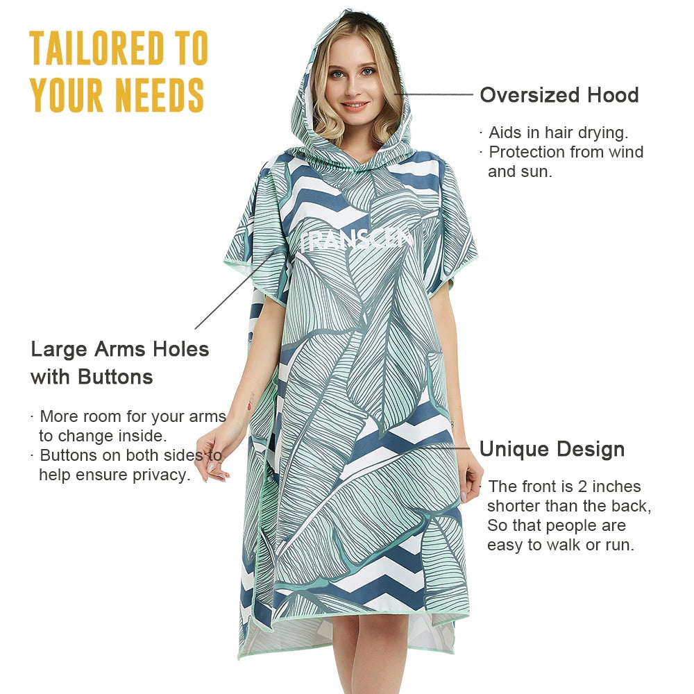HOTMANGO Microfiber Poncho Towel Surf Beach Wetsuit Changing Towel Bath Robe with Hood,Watersports Activities,Adults Men Women