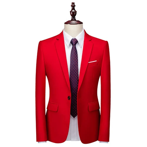 Kavaj Herr Slim Fit – Enfärgad V-ringad Blazer för Bröllop & Fest, Vår & Höst