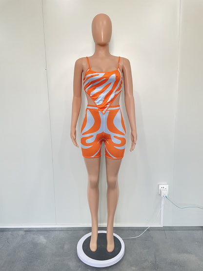 CM.YAYA Zebra Women's Set Spaghetti Strap Crop Top and Shorts Suit 2023 Summer Fashion Chic Two 2 Piece Set Outfits Tracksuit