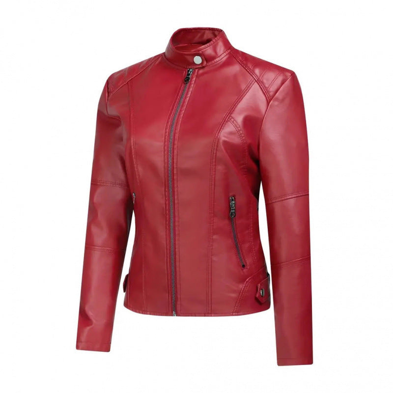Damjacka PU-Läder Kort Motorcykel Retro Street Style Zipper för Dam 2026