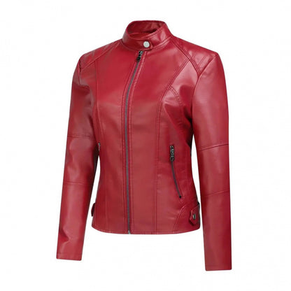 Damjacka PU-Läder Kort Motorcykel Retro Street Style Zipper för Dam 2026