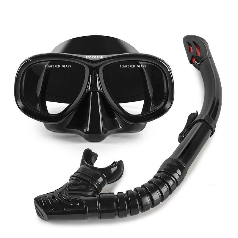 Wave Snorkelset med Styrkelinser – Härdat Glas Torr Andningstub Silikon Anti-Dimma 0–600° Dykglasogön