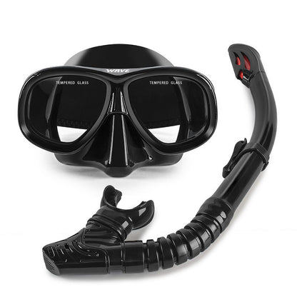 Wave Snorkelset med Styrkelinser – Härdat Glas Torr Andningstub Silikon Anti-Dimma 0–600° Dykglasogön