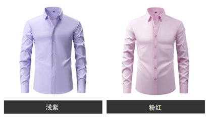 Cross-Border Lightweight Stretchy Plus-Size Men's Shirts, Wrinkle-Resistant Long-Sleeve Shirts, Amazon Cardigan Long-Sleeve Shirts for Men