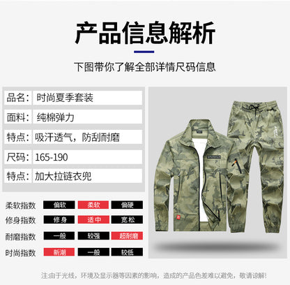 Summer Thin Labor Protection Work Clothes Set Anti-scald Pure Cotton Stretch Construction Site Electric Welding Auto Repair Camouflage Clothes Shirt
