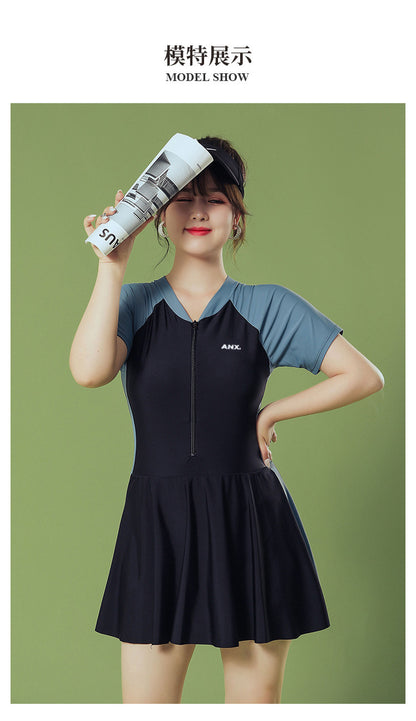 Dam Helbaddräkt Kortärm Kjol – Konservativ Magdöljande Slimmande Polyester Grön S–XXXL Badkläder Dam 8167 2026