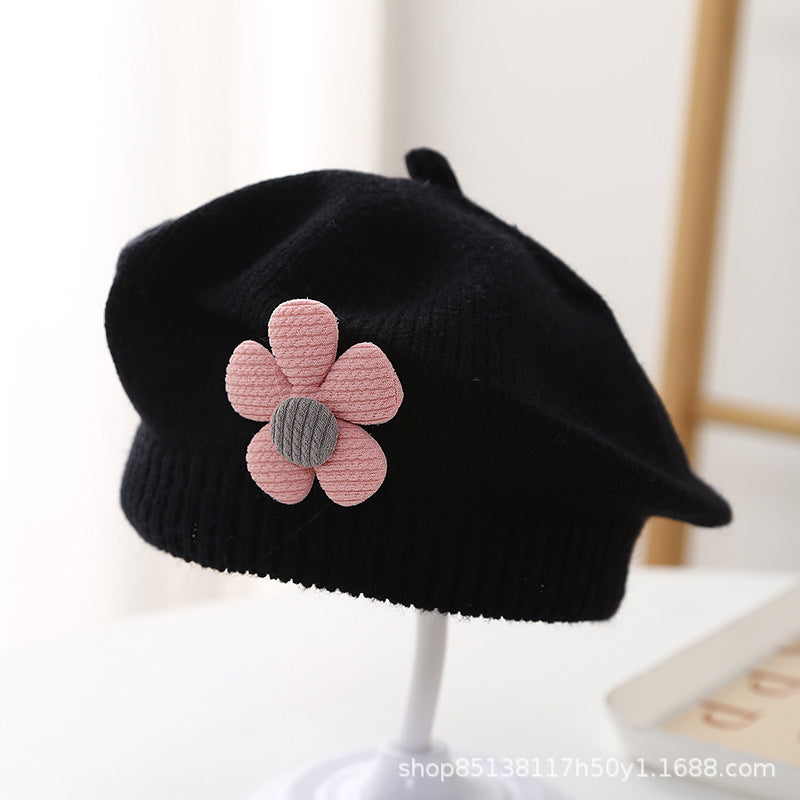 Babyberet med Blomdekor – Lammull Stickad Prinsessstil 17 Färger Unisex 3–48 Mån Höst Vinter 2026