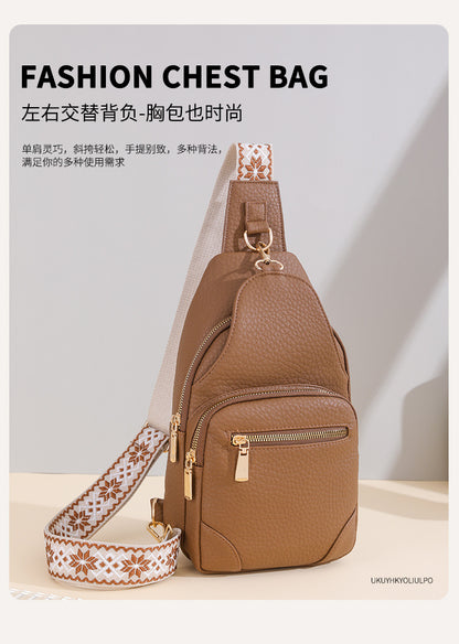 Cross-border Women's Chest Bag Soft Leather Fashion New Chest Crossbody Bag 2024 All-match Outgoing Backpack Casual Shoulder Bag