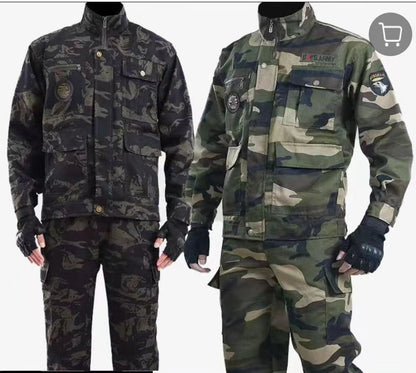 Spring and Autumn Military Training Camouflage Clothing, Breathable and Wear-Resistant Work Clothes, Tops and Pants, Auto Repair Construction Site Labor Protection Work Clothes